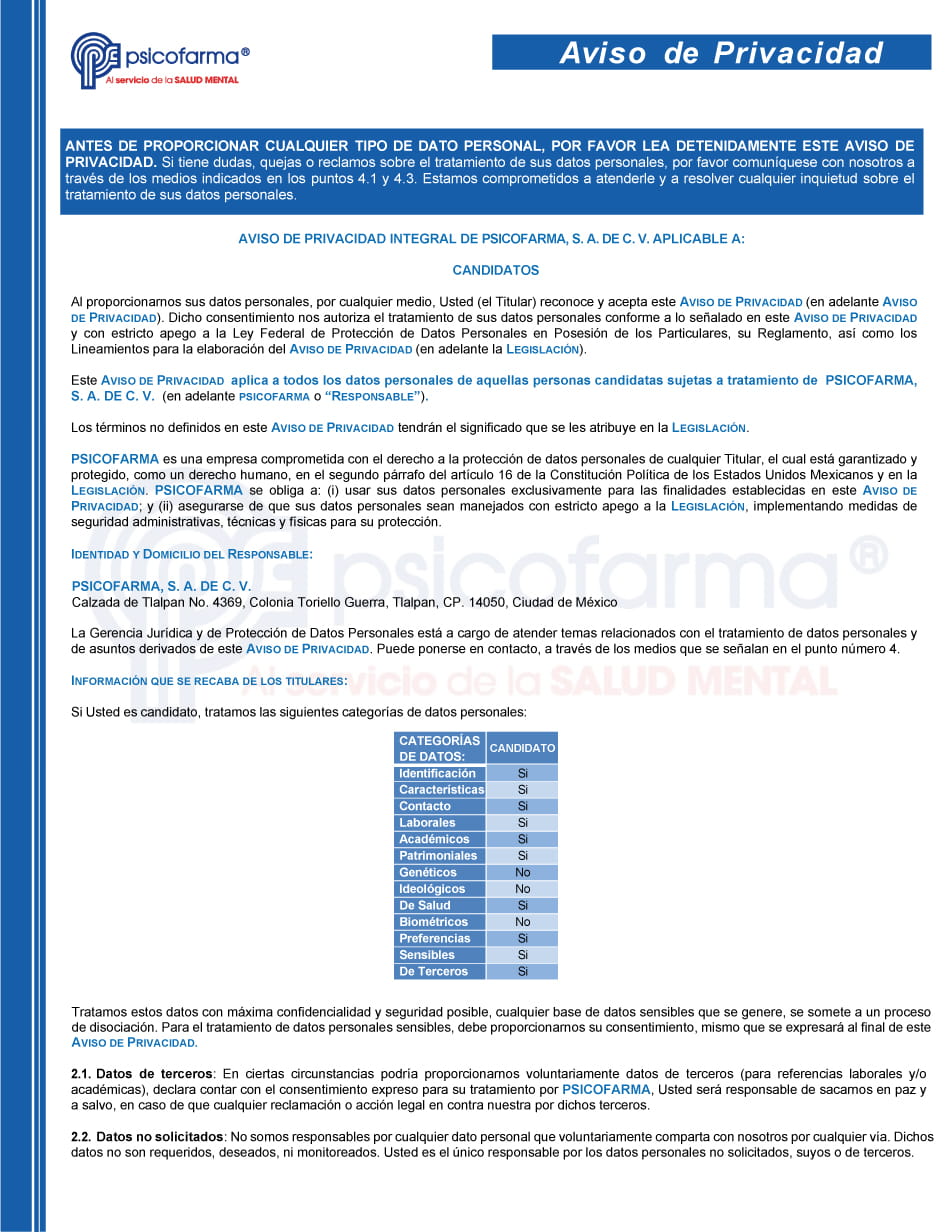 Aviso de Privacidad Candidatos
