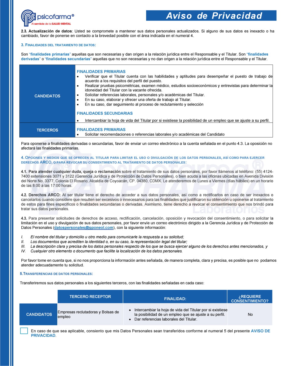 Aviso de Privacidad Candidatos