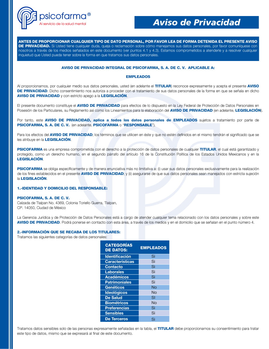 Aviso de Privacidad Empleados