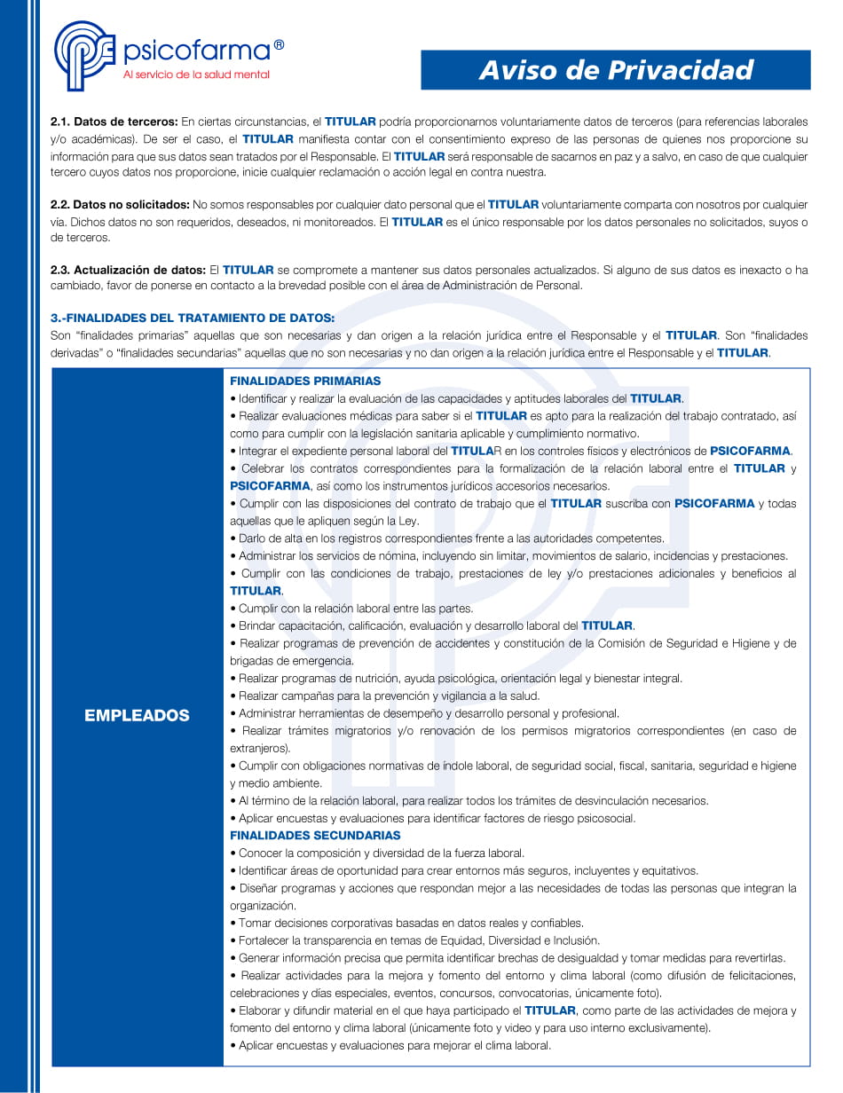 Aviso de Privacidad Empleados