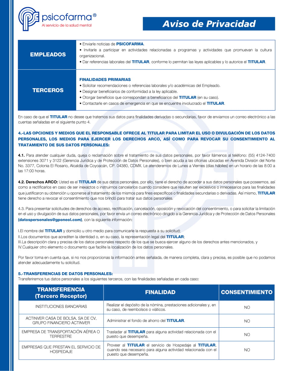 Aviso de Privacidad Empleados