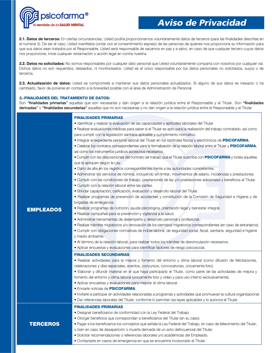 Aviso de Privacidad Empleados